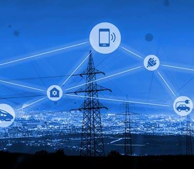 Communications towers with a diagram of interconnected systems