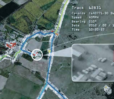 An aerial shot of visual target analysis in action