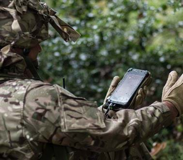 A soldier using a dismounted situational awareness device