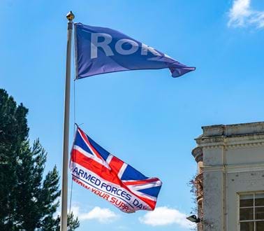 The Roke and Armed Forces Day flags