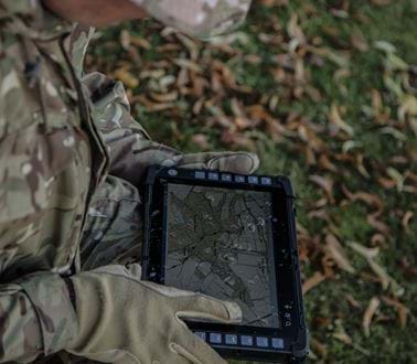 A soldier using a dismounted situational awareness device