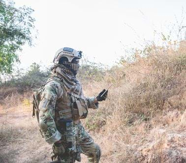 A soldier using a dismounted situational awareness device